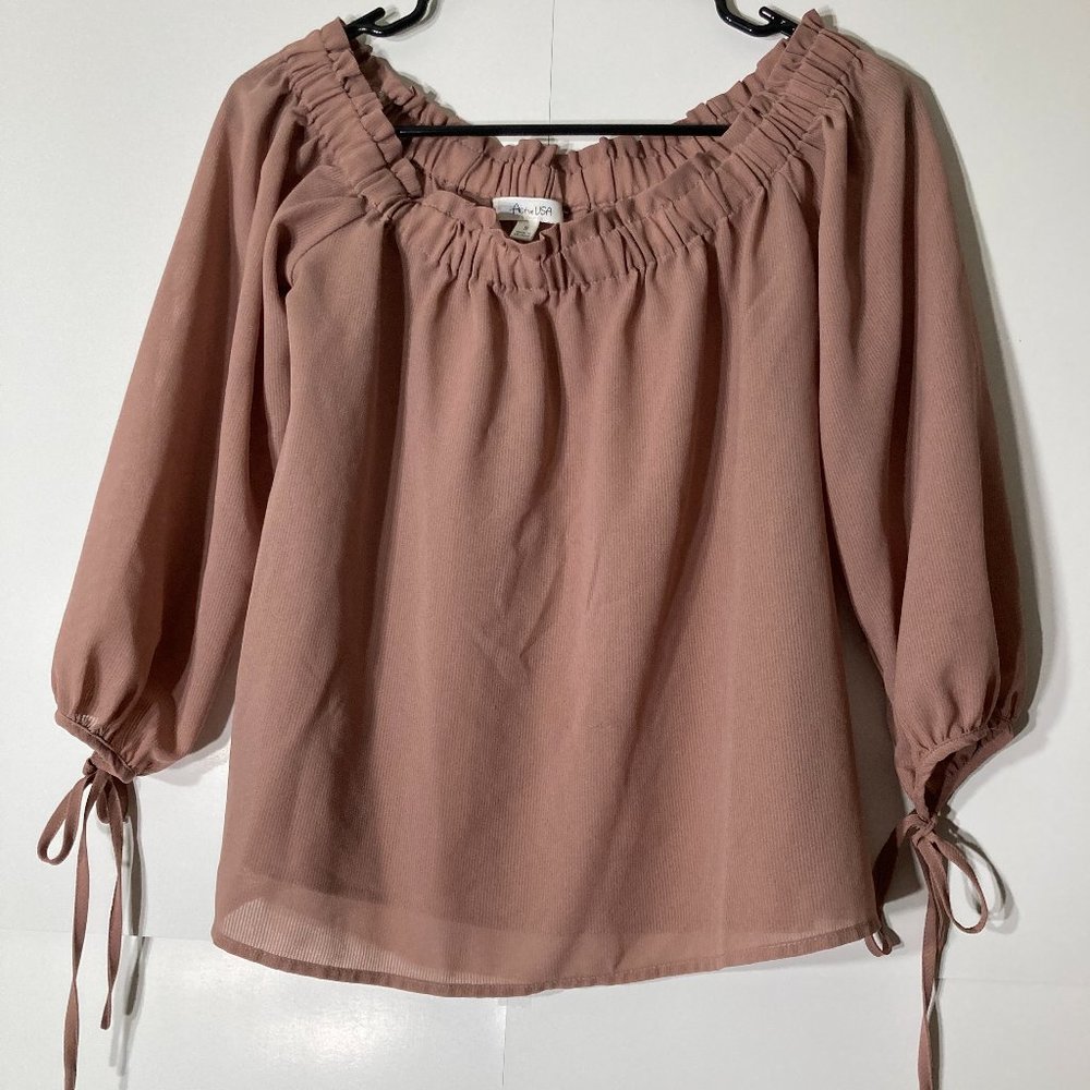 3/$20 Active USA nude long sleeve blouse size S